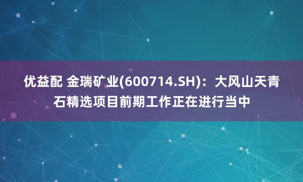 优益配 金瑞矿业(600714.SH)：大风山天青石精选项目前期工作正在进行当中